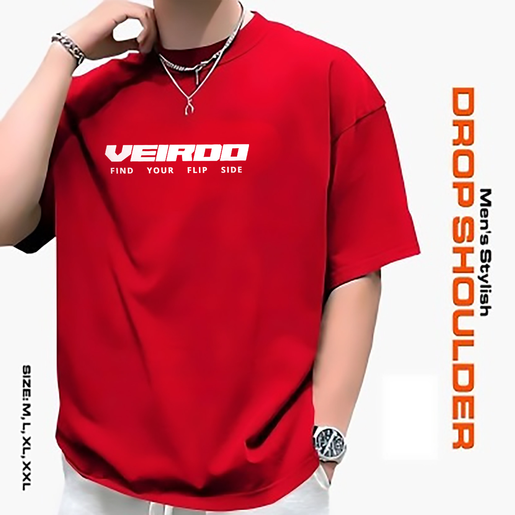 Men's Stylish Drop Shoulder- Red Men's Stylish Drop Shoulder- Red