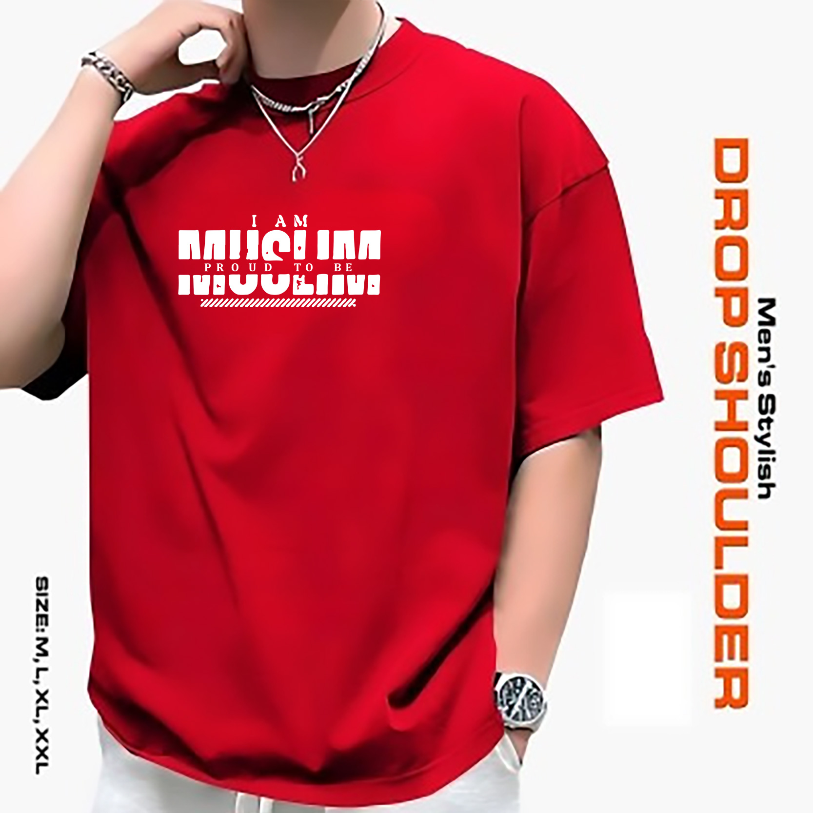 Men's Stylish Drop Shoulder- Red124 Men's Stylish Drop Shoulder- Red