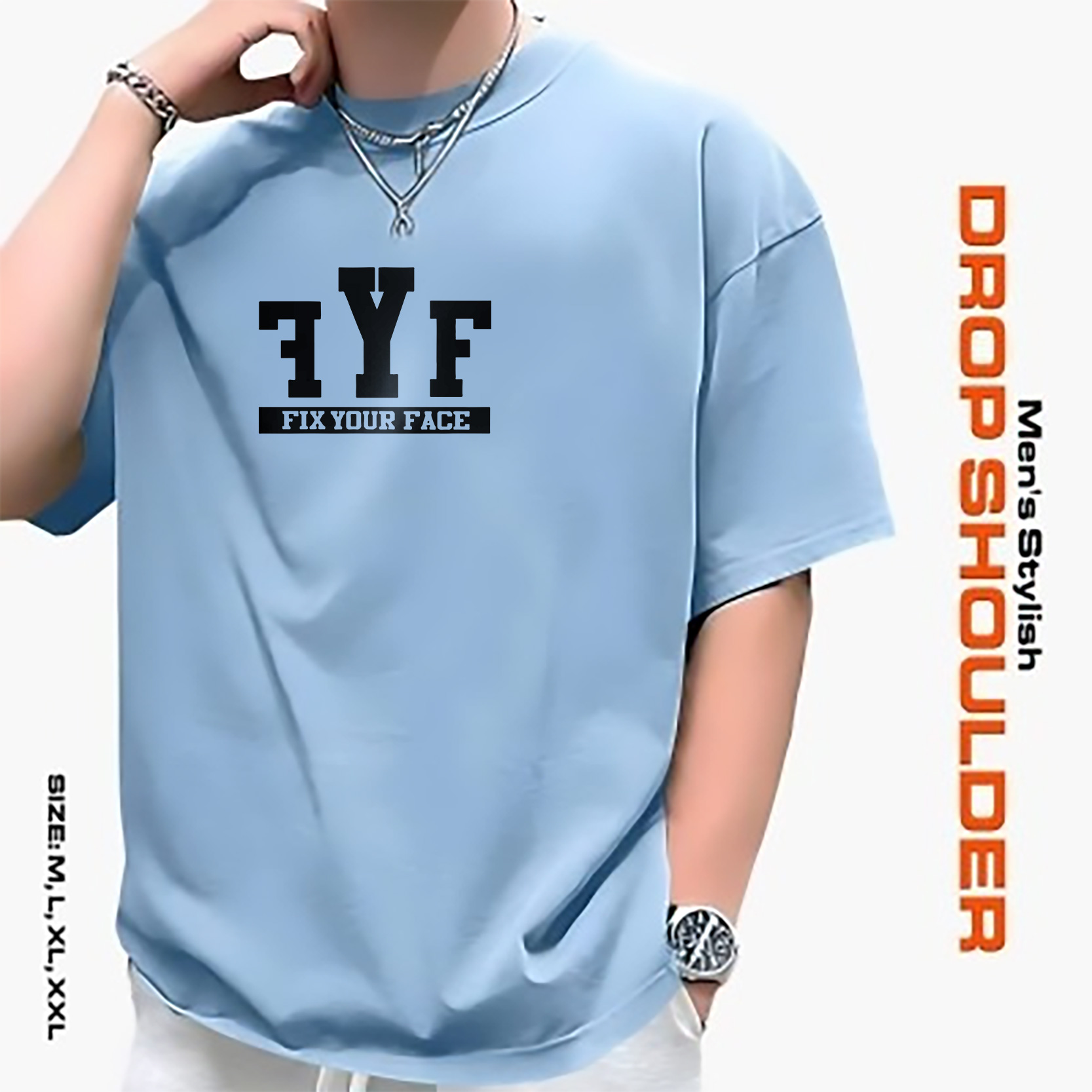 Men's Stylish Drop Shoulder- Sky Blue12 Men's Stylish Drop Shoulder- Sky Blue