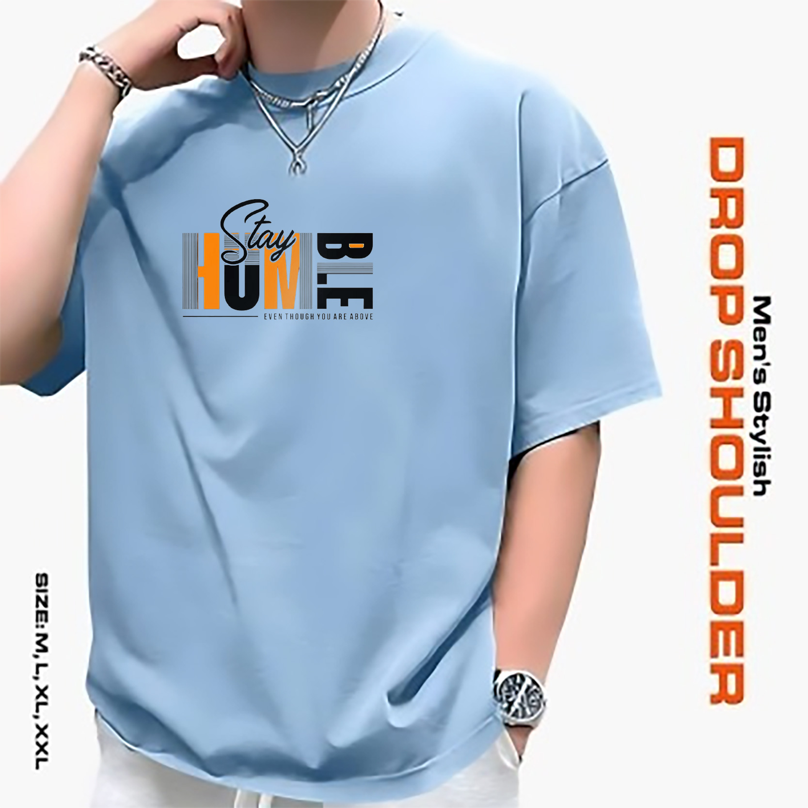 Men's Stylish Drop Shoulder- Sky Bluevv Men's Stylish Drop Shoulder- Sky Blue