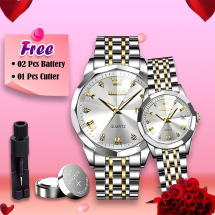 Olevs Stainless Steel fashionable Couple watches Silver
